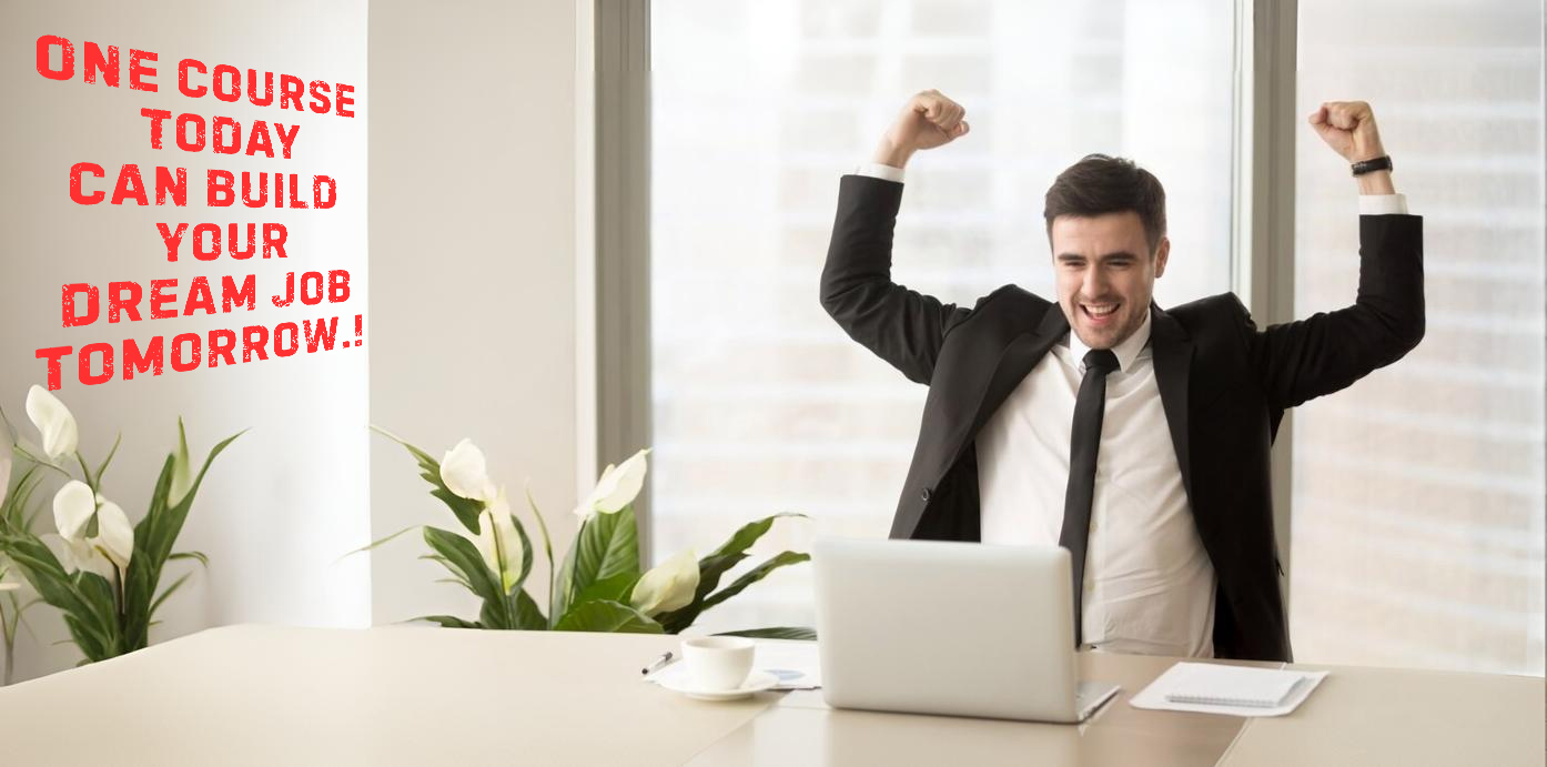 Happy businessman celebrating success after completing professional training course